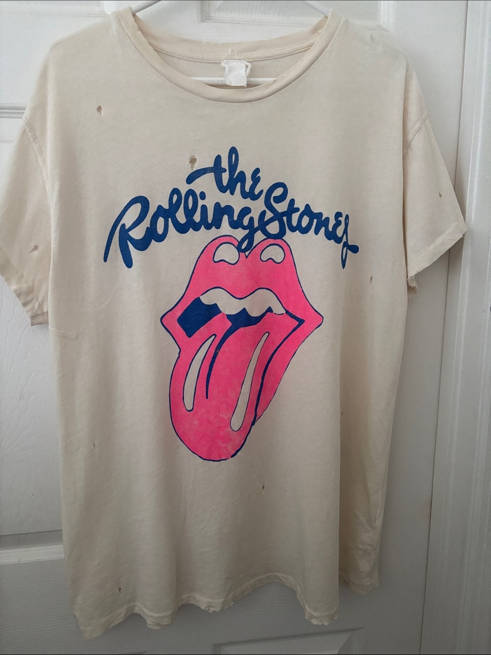MadeWorn Cream Tee with Pink Tongue and Blue Logo